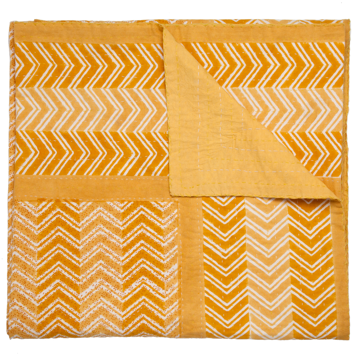 Chevron Hand Stitched Quilt - Ocher